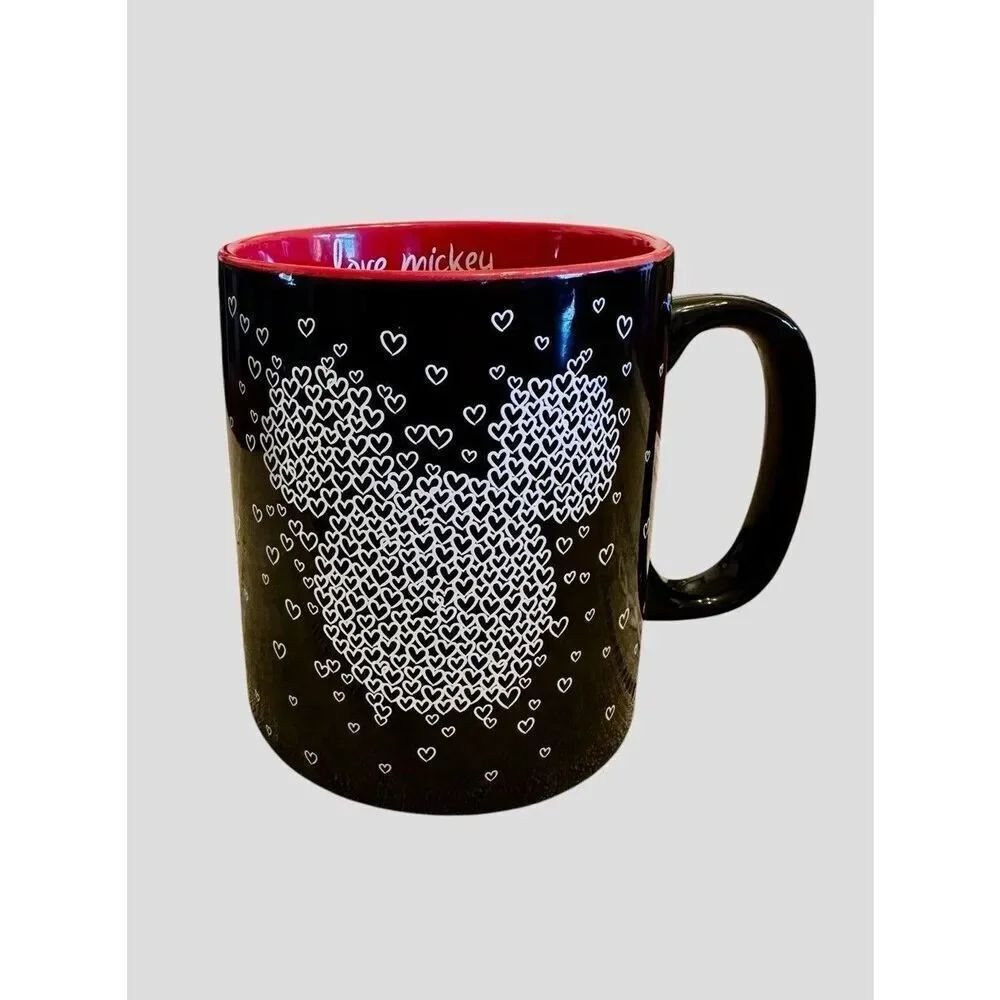 Disney Mickey Mouse "Love Mickey" Black Red White Ceramic Coffee Tea Mug Cup